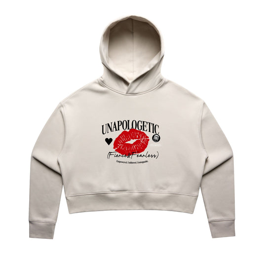 Unapologetic Fierce and Fearless crop hoodie in bone color.