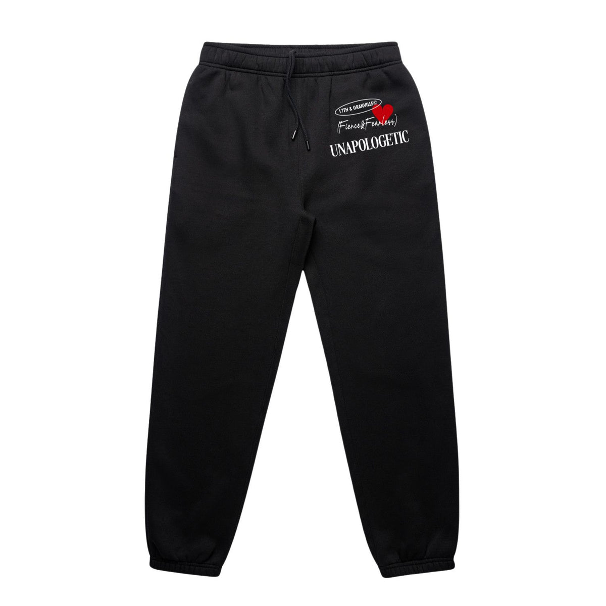 Unapologetic Fierce and Fearless sweatpants in black.