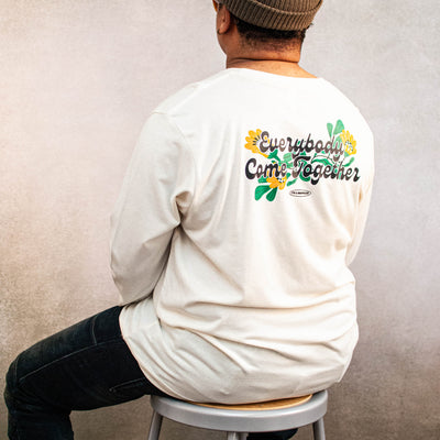 Back of the We Us long sleeve shirt featuring the Everybody Come Together graphic.