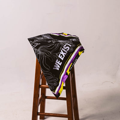 Nonbinary bandana in black, purple, white and yellow