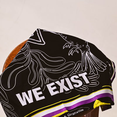 We Exist Bandana with the nonbinary pride flag 