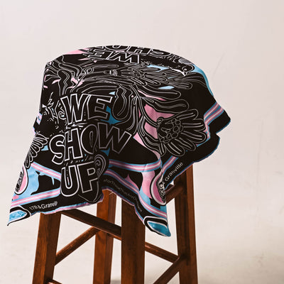 Trans Pride Bandana on a stool featuring the colors of the trans pride flag