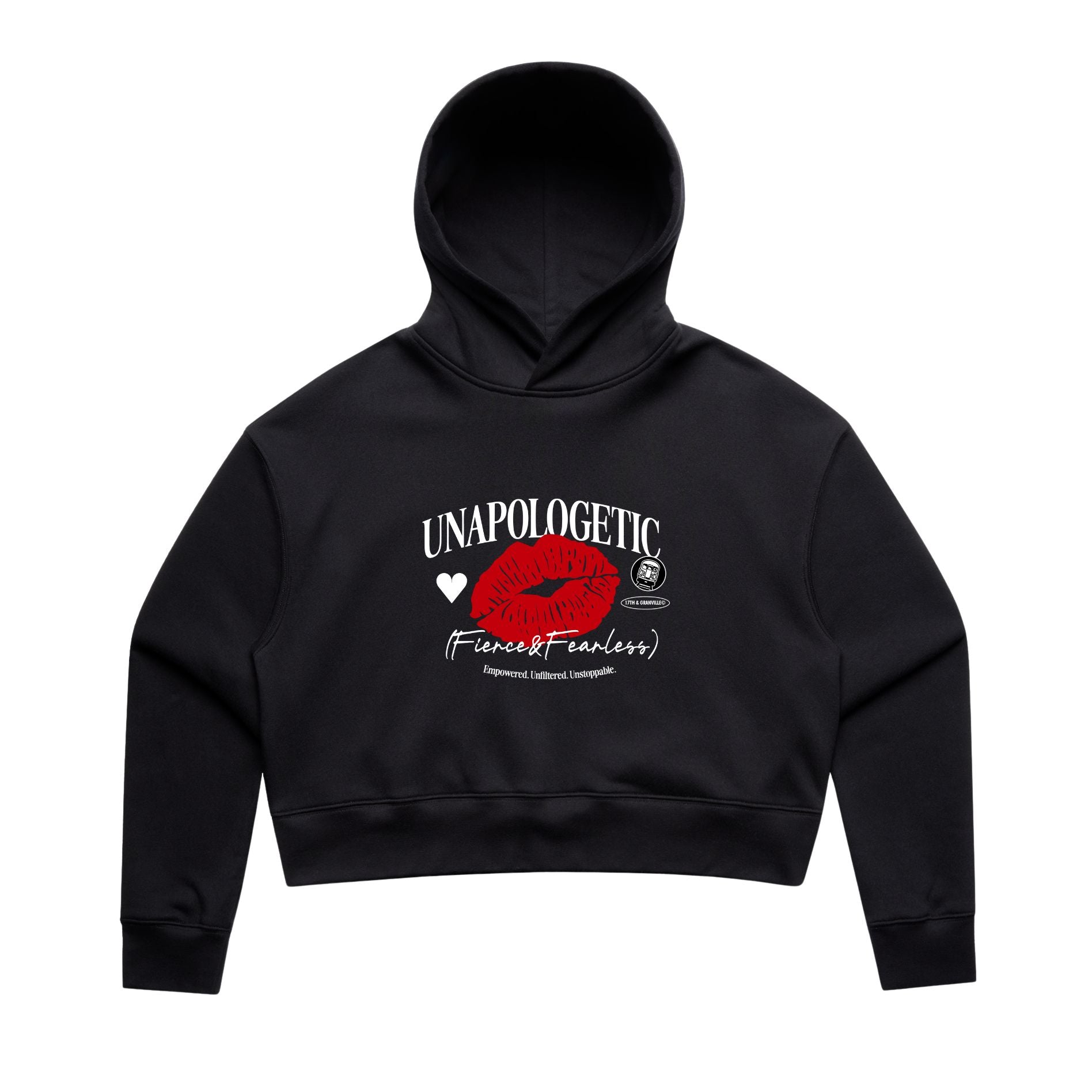 Unapologetic Fierce and Fearless crop hoodie in black.