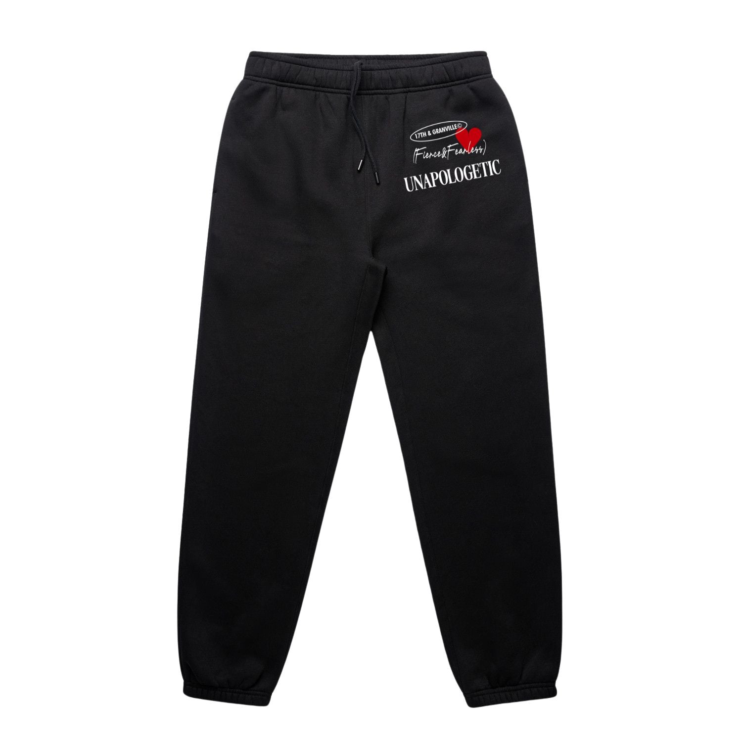 Unapologetic Fierce and Fearless sweatpants in black.