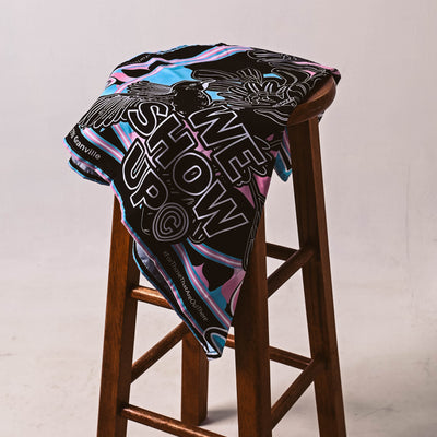 Trans We Show Up Bandana on a Stool